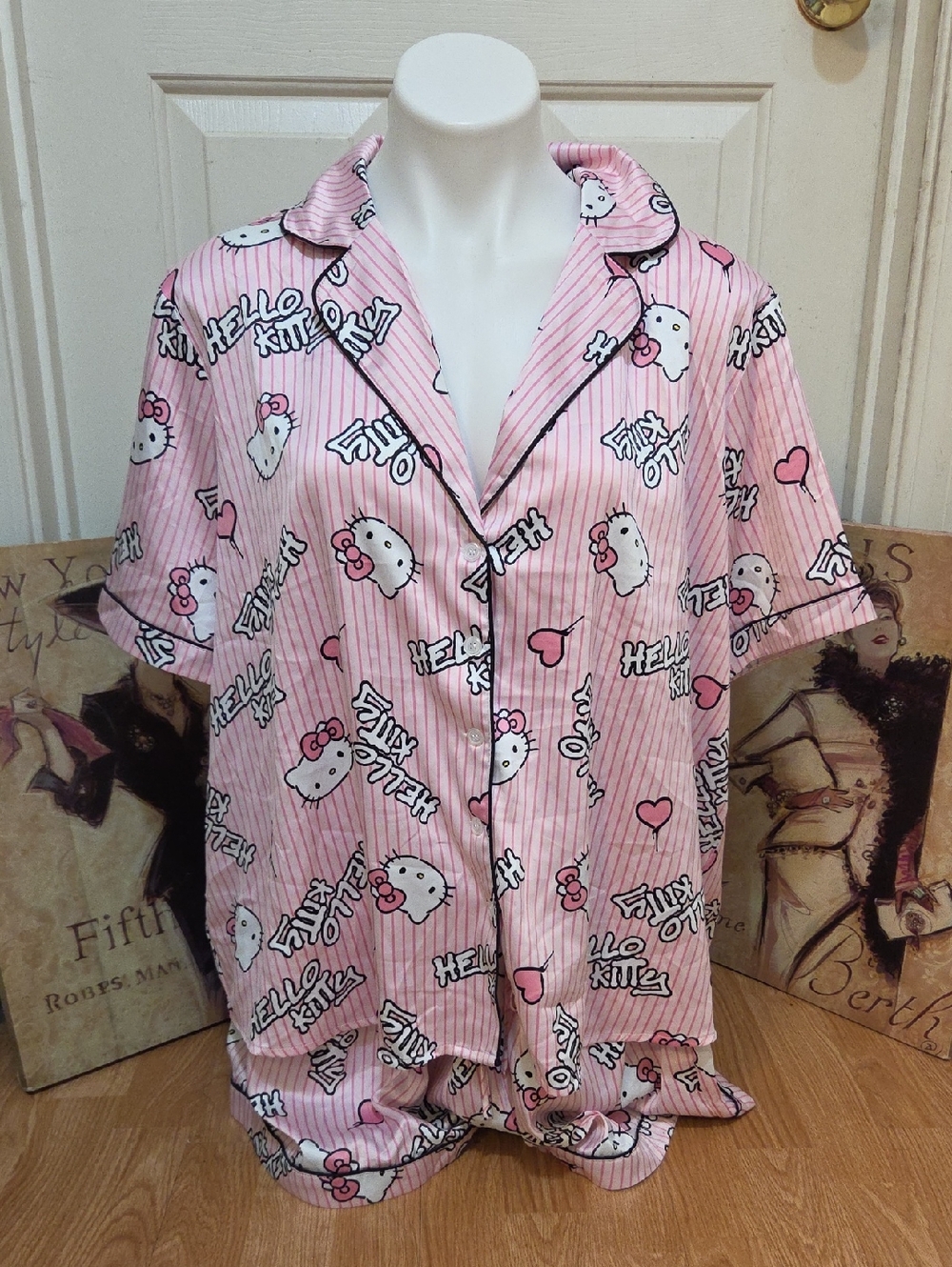 Hello Kitty & FOREVER 21 Pink Striped Short-Sleeve Pajama Set